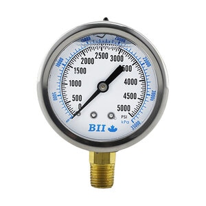 Boshart Liquid Pressure Gauge 2-1/2 in. Dial Size 304 Stainless Steel w/ 1/4 in. Brass Lower Mount