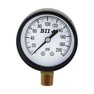 Boshart Pressure Gauge 2.5" dia. Black Steel Bottom Mount 0-200 psi Dry