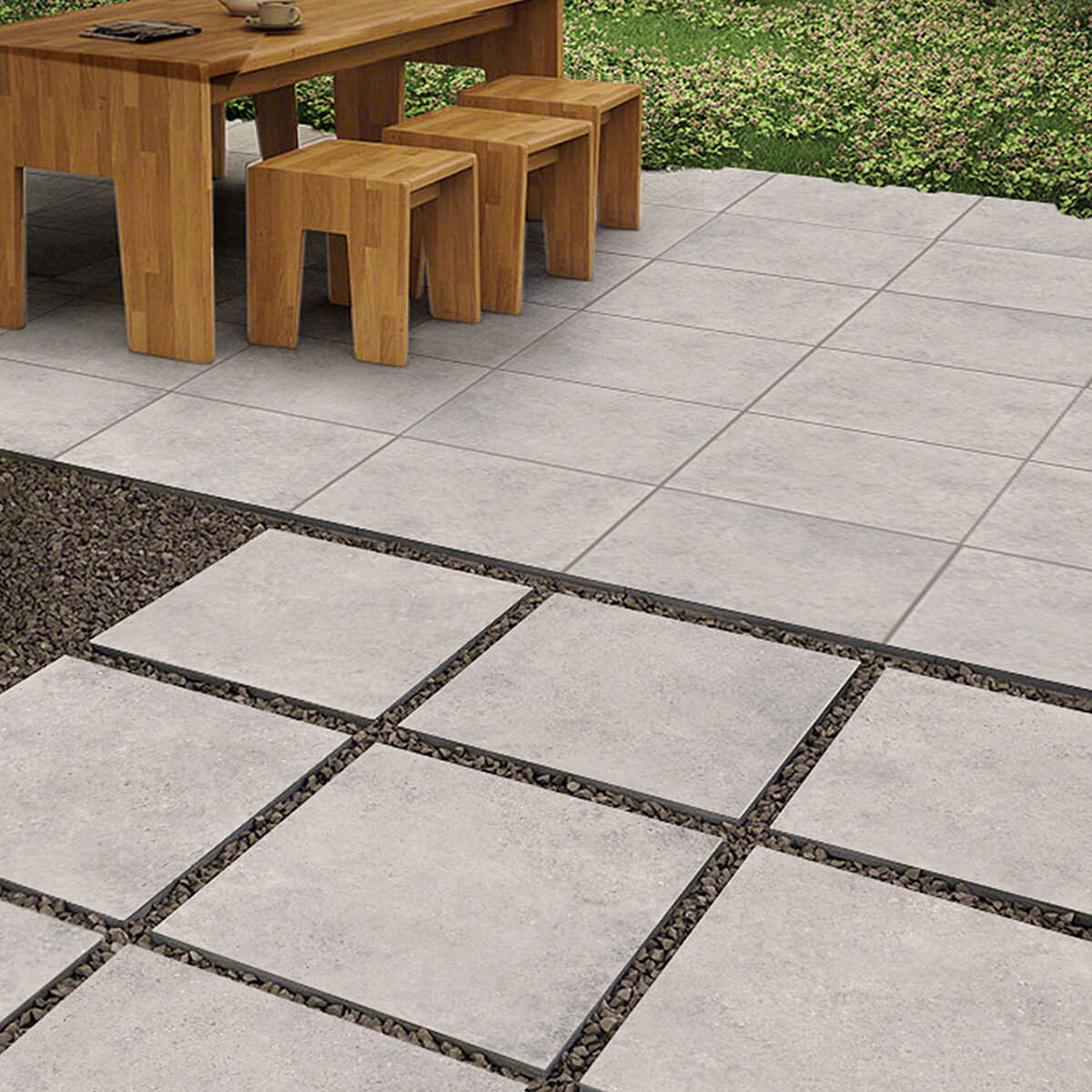 Enmon Tile Porcelain Lakestone Step 12 in. X 24 in. Light Grey 2 cm (2 ...