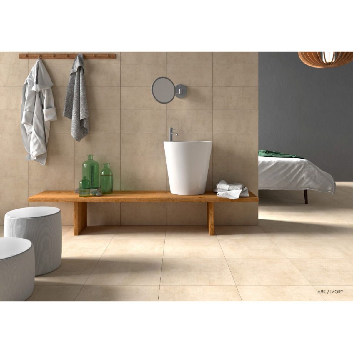 Enmon Tile Porcelain Ark Step 12 in. x 48 in. Ivory 2 cm (2 pc./box ...