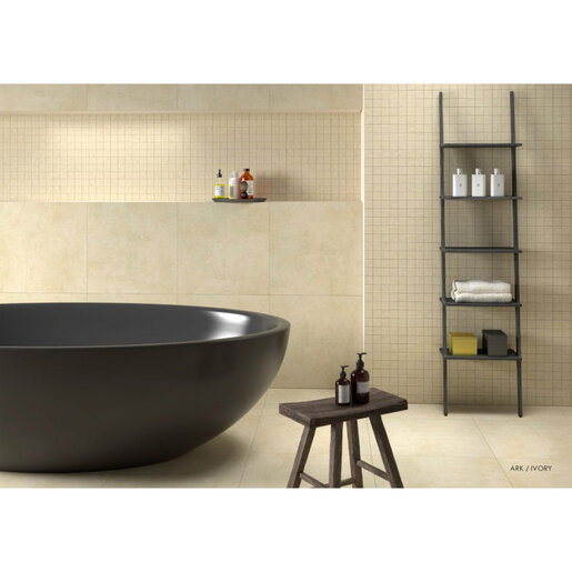 Enmon Tile Porcelain Ark Step 12 in. x 48 in. Ivory 2 cm (2 pc./box ...