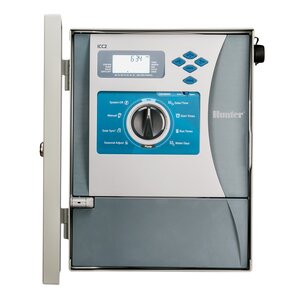 Hunter ICC2 Controller with flow, 8-station base model, plastic wall mount cabinet
