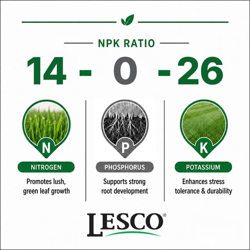LESCO 14-0-26 100% Polyplus 0.96% Fe 0.48% Mn SOP Turfgrass Elite Granular Fertilizer 22.7 kg (50 lb.) Bag