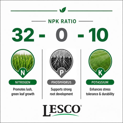 LESCO 32-0-10 75% CRN 2Fe Turfgrass Granular Fertilizer 22.68 kg. (50 lb.) Bag