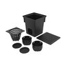RELN 10in x 10in Catch Basin Kit - Black Includes 2 x 4in Pipe Connectors, 2 x Plugs, 1 x Grate and 1 x Debris Basket (10in x 10in x 11in) Capacity: 10.5L
