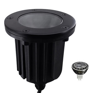 BRASS GUN METAL BLACK FLAT TOP WELL LIGHT, INCLUDES GIMBAL, HONEYCOMB LENS,72" OF 18/2 CABLE LEAD & 3W, 40DEG, 300LM, 2700K MR16 LED (CONNECTORS NOT INCLUDED)