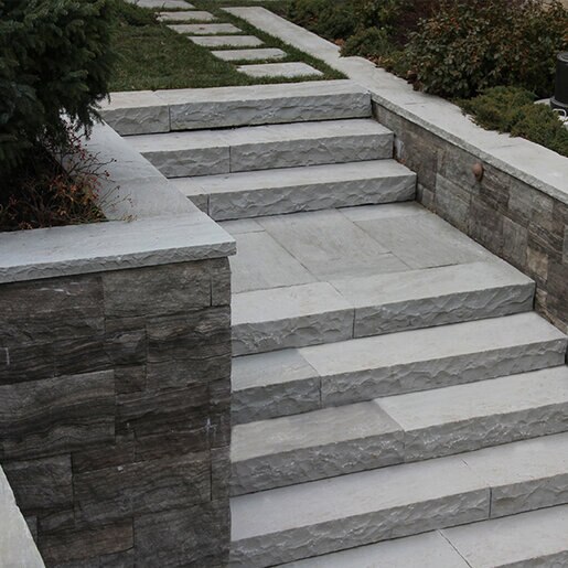 Tread Dove Grey Sandstone Rebated Rockface Edge 1 Long 2 in. x 12 in. x ...