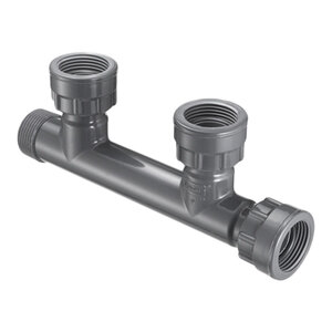 Spears 1 PVC 2-Port Manifold Tee Swivel X Mpt Sprs