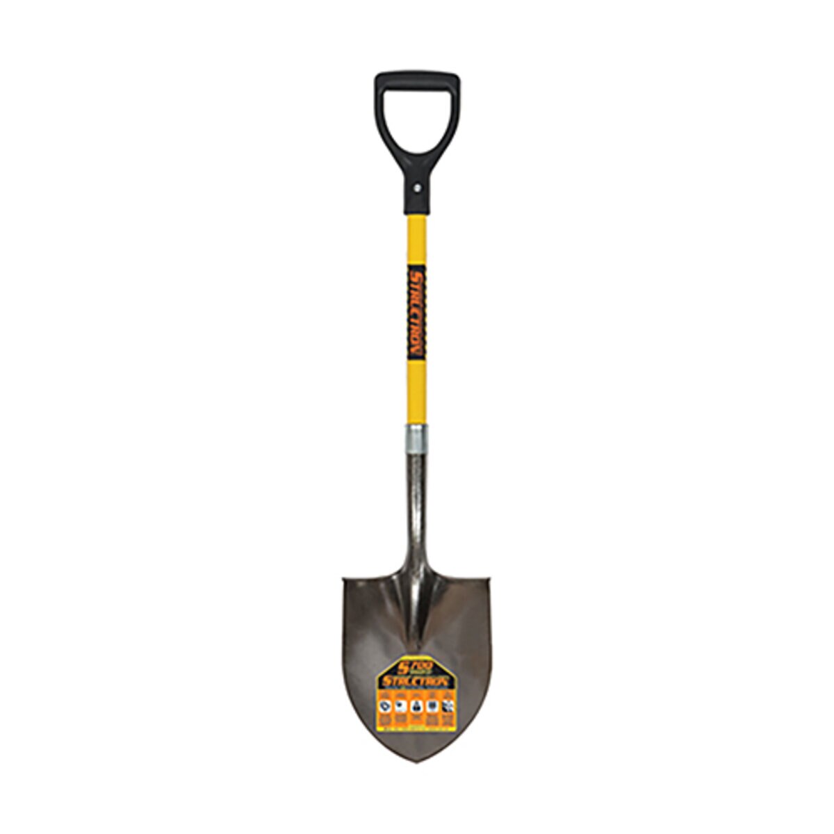 Structron Shovel, Round Point, 29 in. Yellow Fiberglass Handle, D-Grip ...