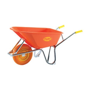 TUFX Wheelbarrow Orange Poly Tray 6 cu.ft. w/All Terrain Flat Free Tire