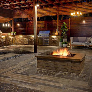 Techo-Bloc Firepit Raffinato/ Brandon Rectangular Push Button Ignition (HPC)