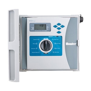 Hunter ICC2 Controller with flow, 8-station base model, plastic wall mount cabinet