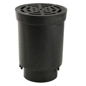 NDS Flo-Well Surface Drain Inlet w/Grate Black Plastic Fits 4 in. Sch 40 Pipe