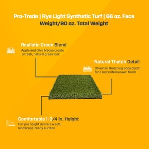 Pro-Trade Rye Light Synthetic Turf 66 oz. Face Weight/90 oz. Total Weight 1.75 in. Apple/Olive Green Blades - Olive/Tan Thatching